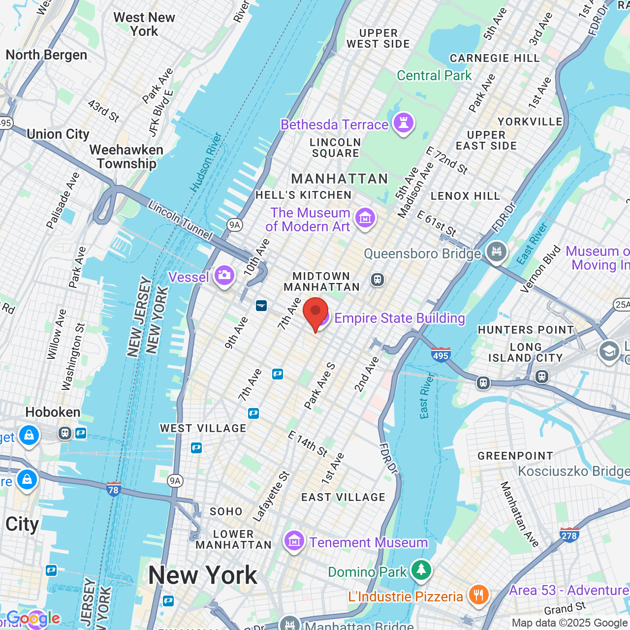 Google map image of our location in 18 W 33rd St New York, NY